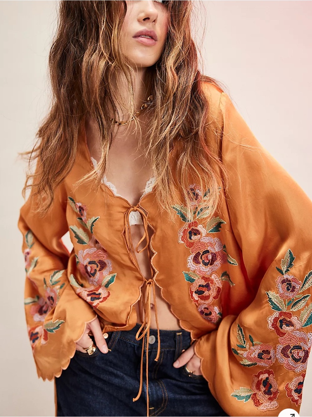 Free People Satin Tie Top Bronze Combo XS